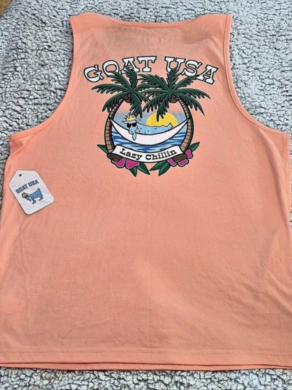 0034 GOAT USA Lazy Chillin' Graphic Tank Top in Orange Size Small NWT